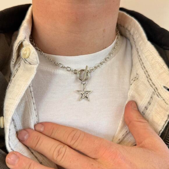 925 Silver Star Pendant Necklace Unisex Minimalist Chain Jewelry New - Picture 4 of 5